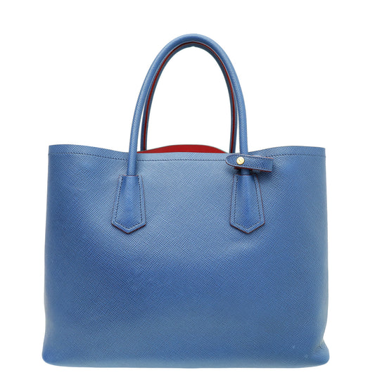 Prada Bluette Cuir Double Handle Large Bag