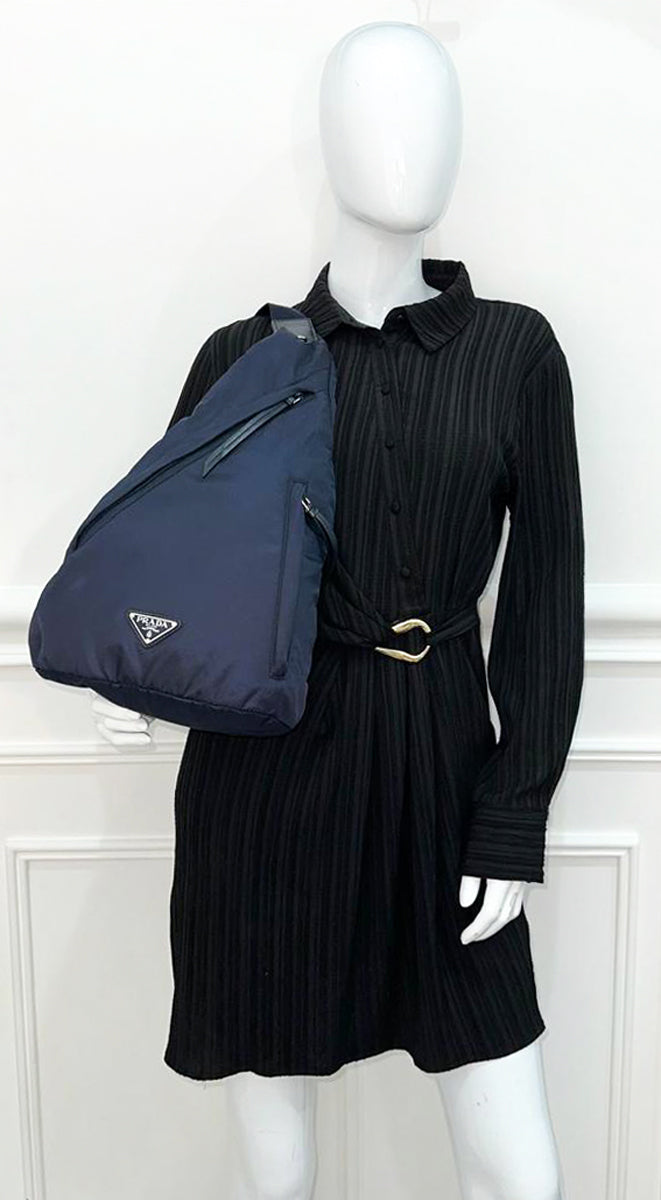 Prada Navy Tessuto Nylon Sling Backpack Bag