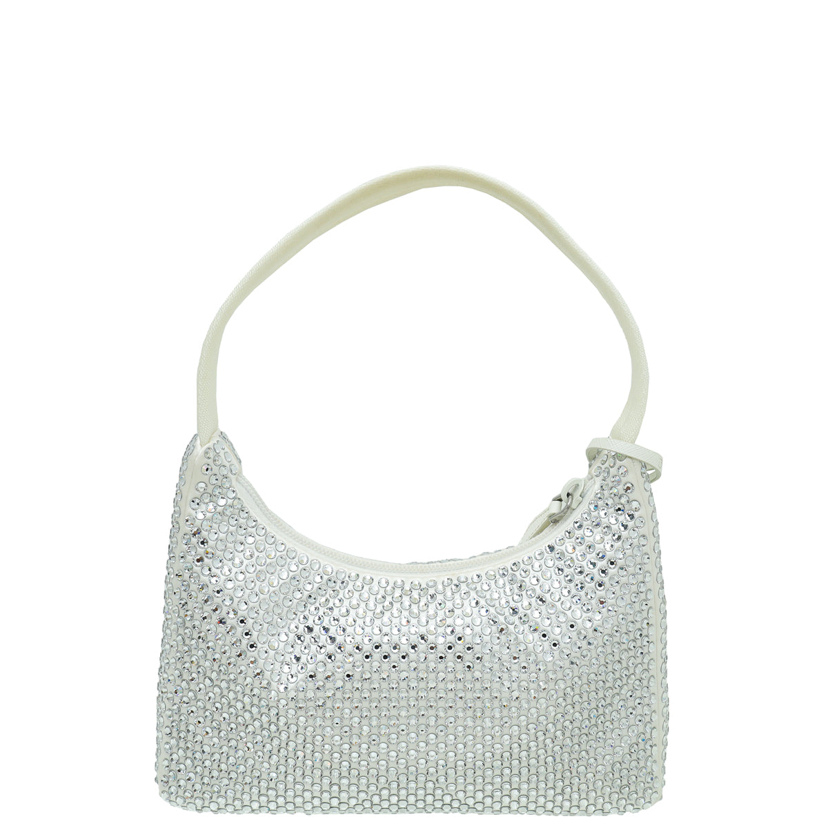 Prada White Satin Re-Edition 2000 Mini Bag w/ Artificial Crystal Bag