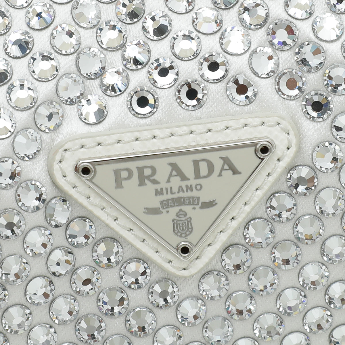 Prada White Satin Re-Edition 2000 Mini Bag w/Artificial Crystal