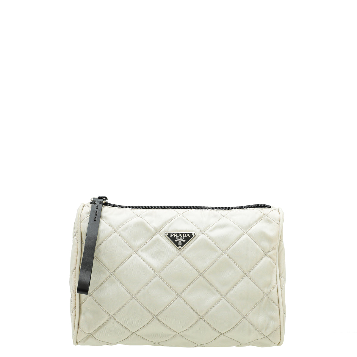 Prada Cream Stitch Box Nylon Quilted Cosmetic Pouch