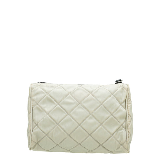 Prada Cream Stitch Box Nylon Quilted Cosmetic Pouch