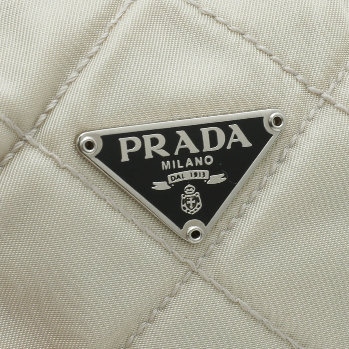 Prada Cream Stitch Box Nylon Quilted Cosmetic Pouch