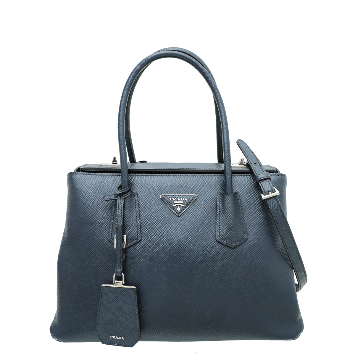 Prada Navy Cuir Twin Tote Bag