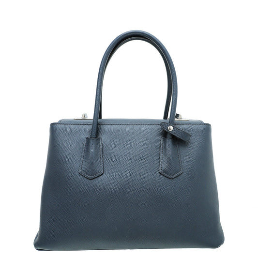 Prada Navy Cuir Twin Tote Bag