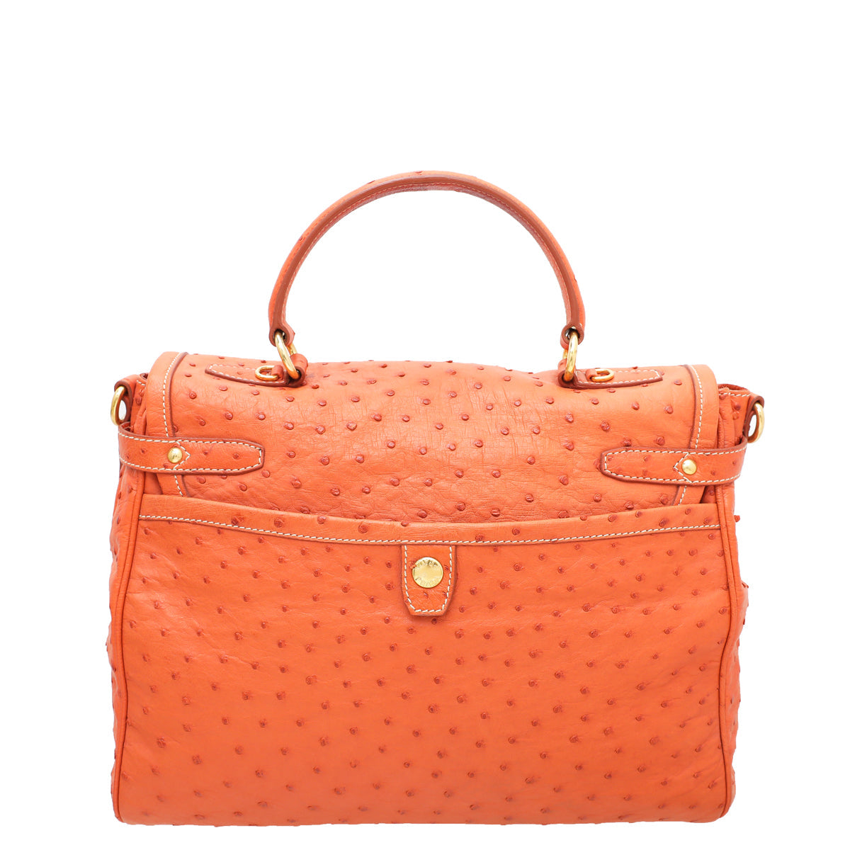 Prada Orange Ostrich Top Handle Flap Large Bag