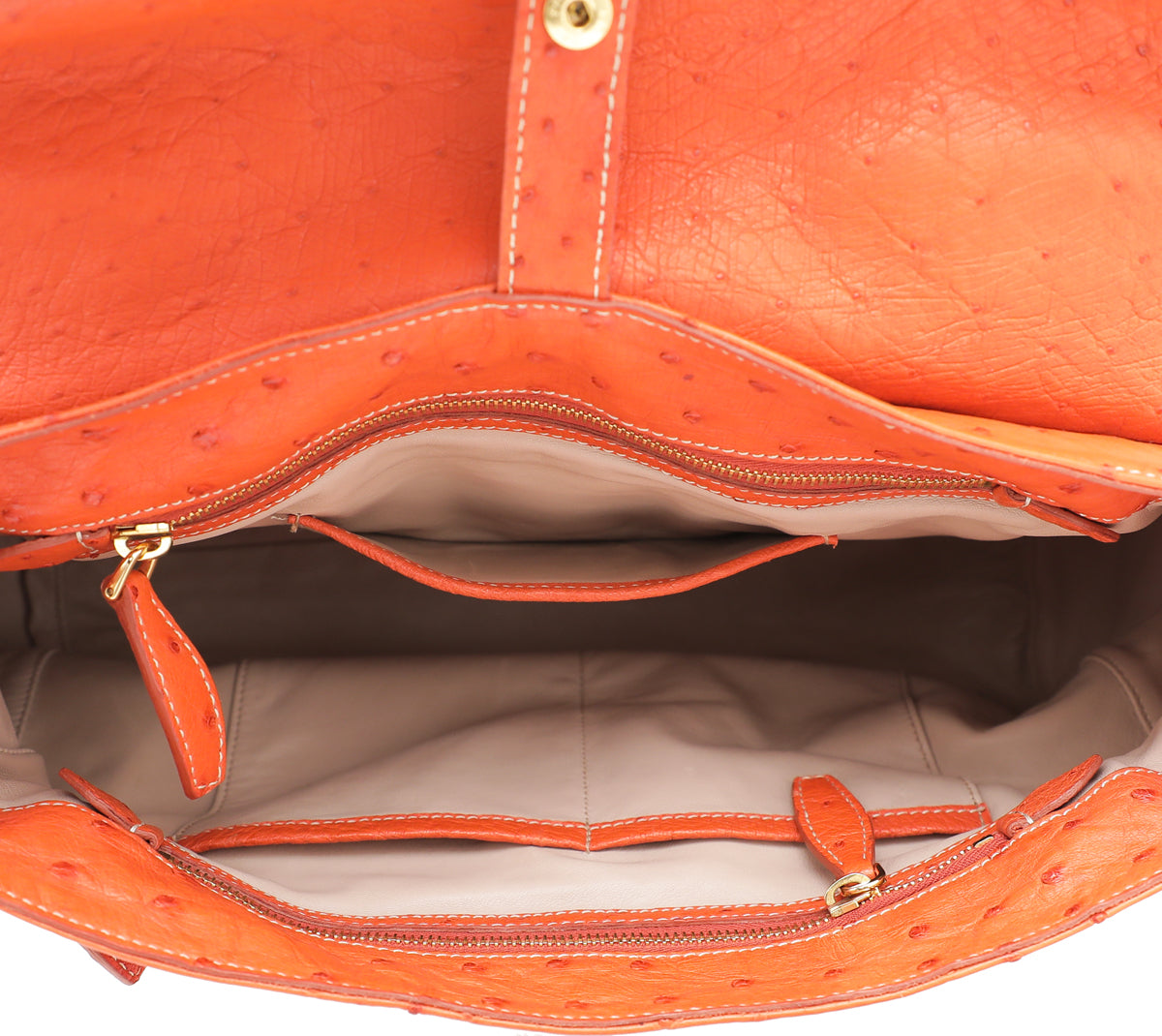 Prada Orange Ostrich Top Handle Flap Large Bag