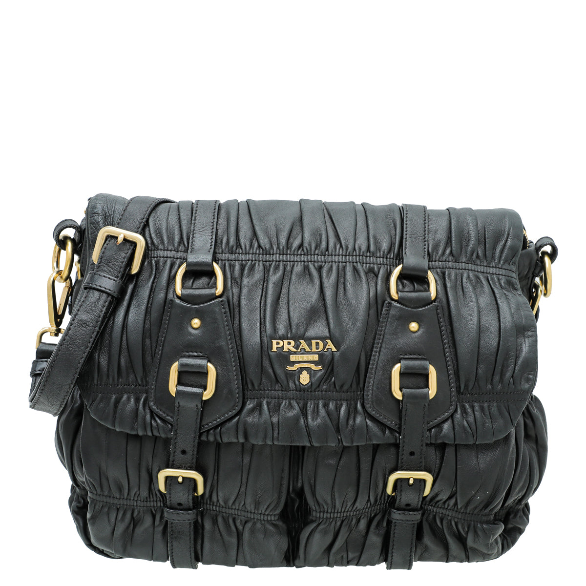 Prada Black Nappa Gaufre Messenger Large Bag