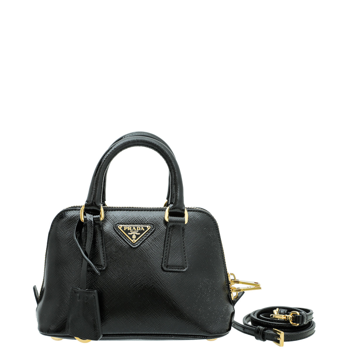 Prada Black Vernice Promenade Micro Bag