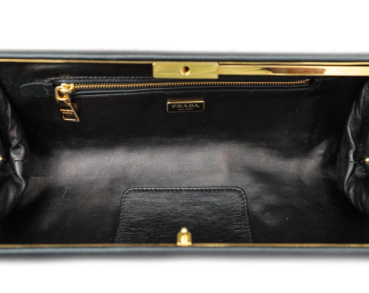 Prada Black Lux East-West Frame Clutch Bag