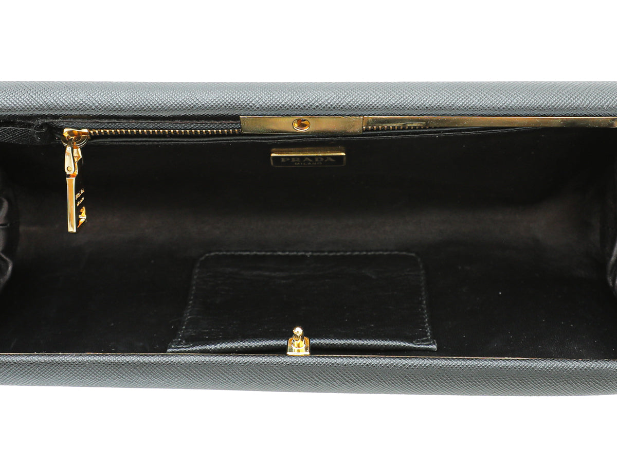 Prada Black Lux East-West Frame Clutch Bag