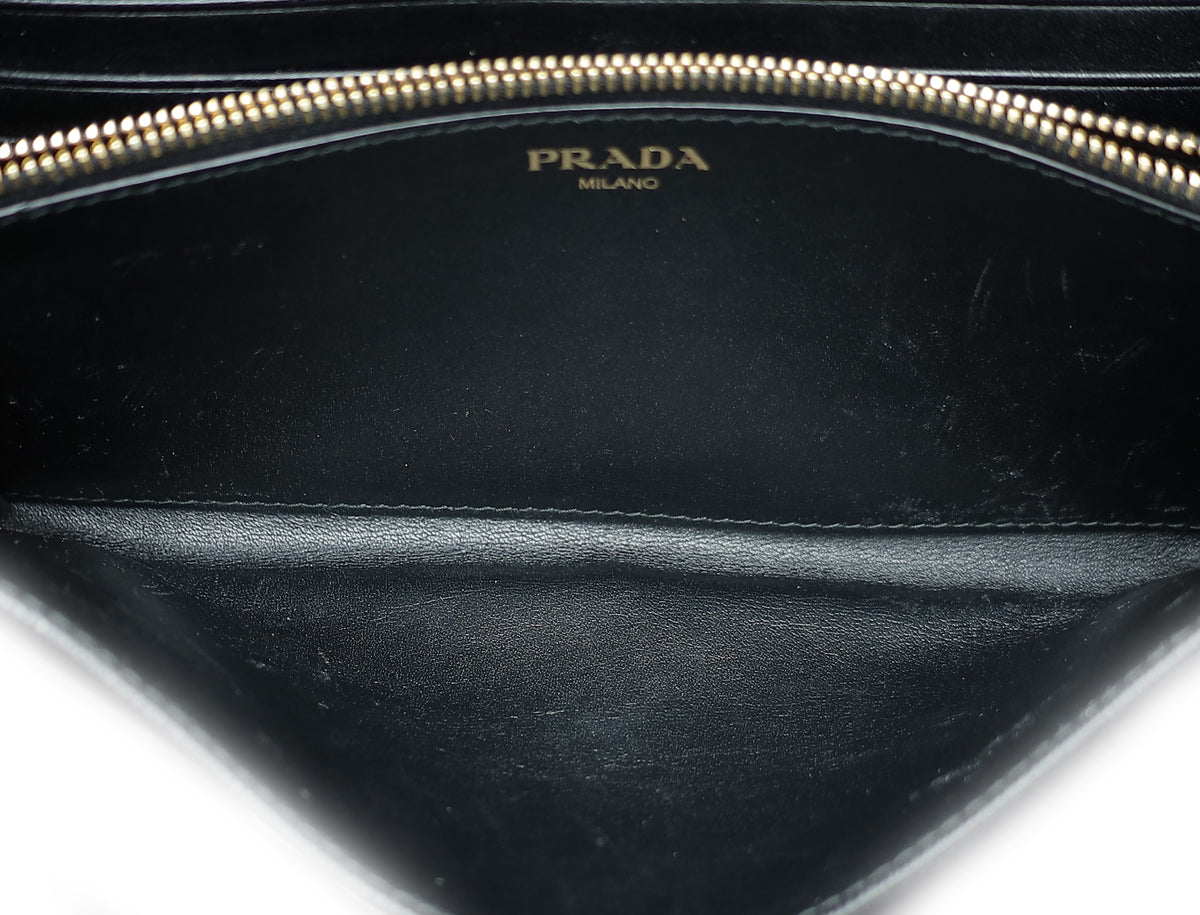 Prada Black Vitello Move Leather Wallet on Chain