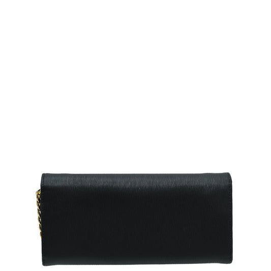 Prada Black Vitello Move Leather Wallet on Chain