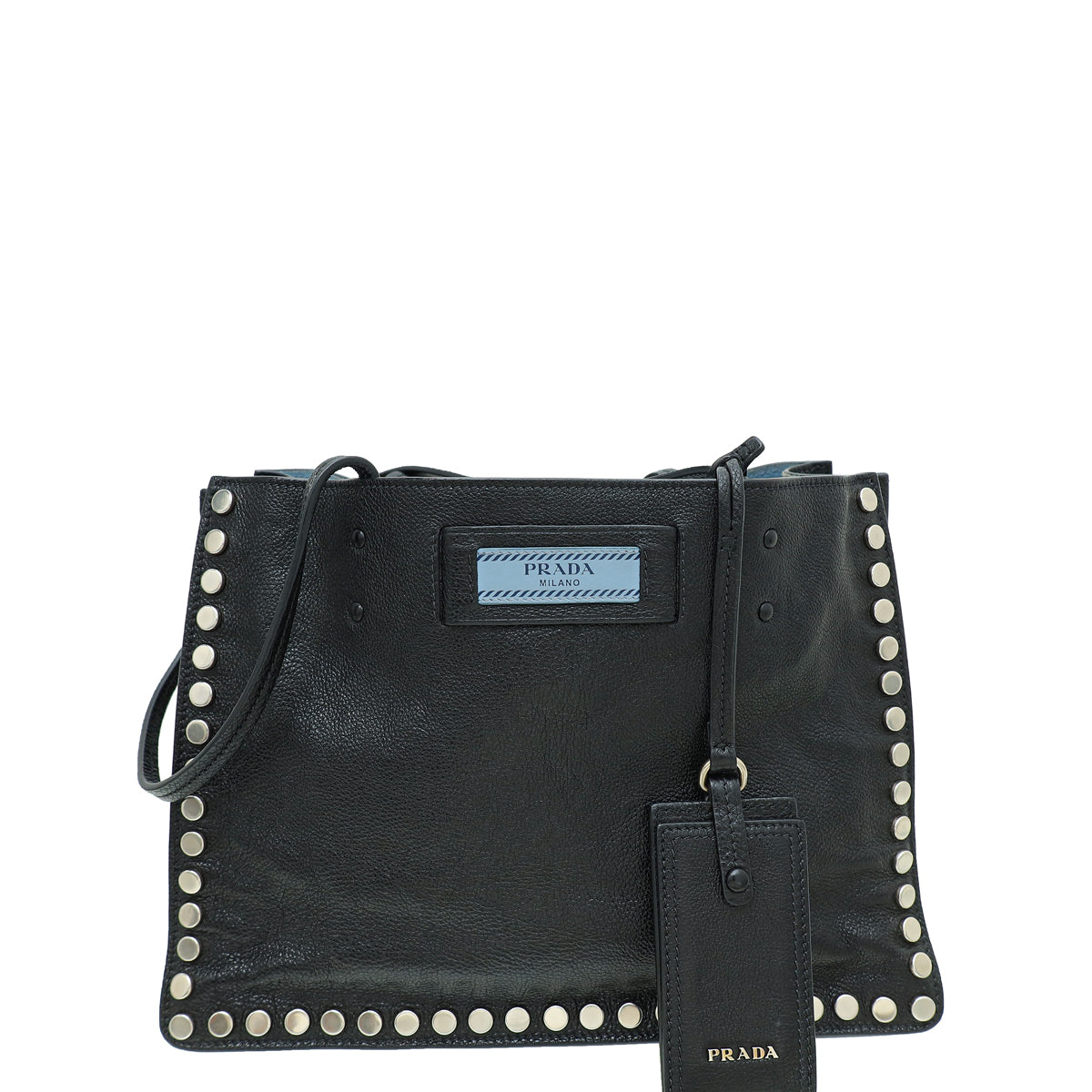 Prada Black Studded Etiquette Glace Small Tote Bag