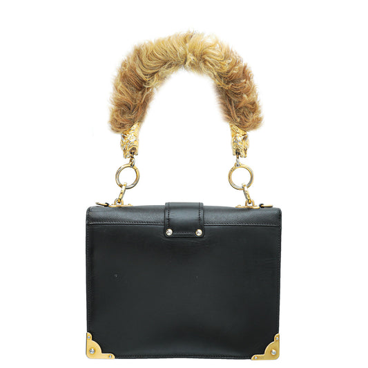 Prada Black Lion's Head Cahier Bag W/Tiger's Head Sherling Top Handle