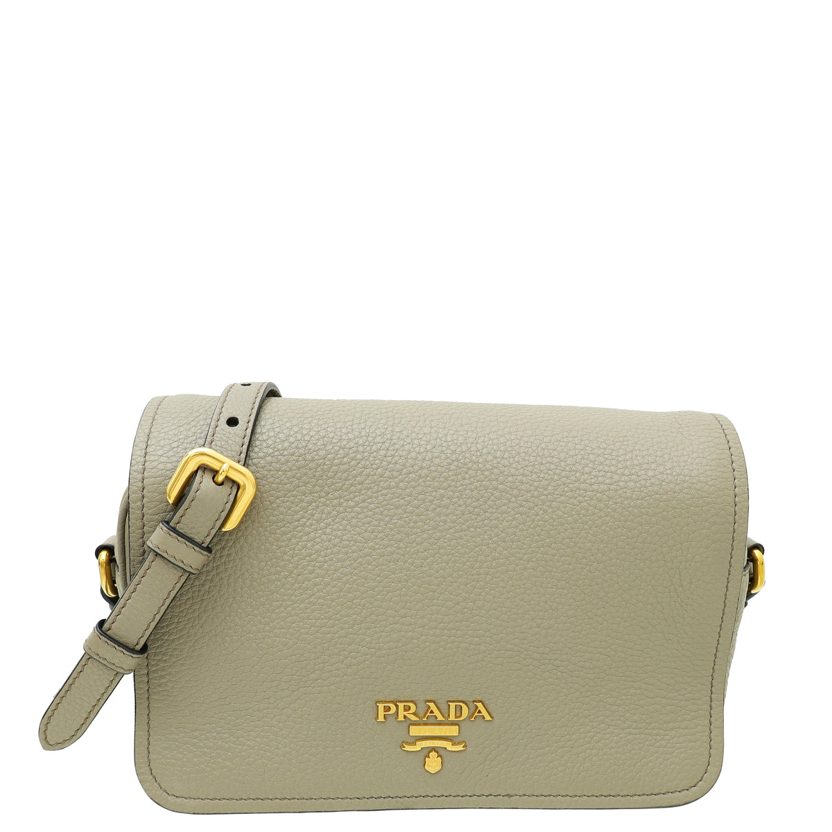 Prada Argilla Gray Vitello Phenix Flap Camera Bag