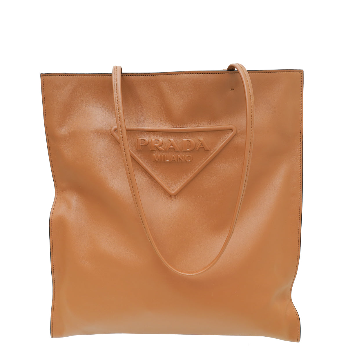 Prada Cognac Brown Triangle Logo Tote Bag