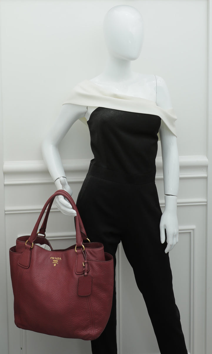 Prada Marron Vitello Daino Tote Handle Bag