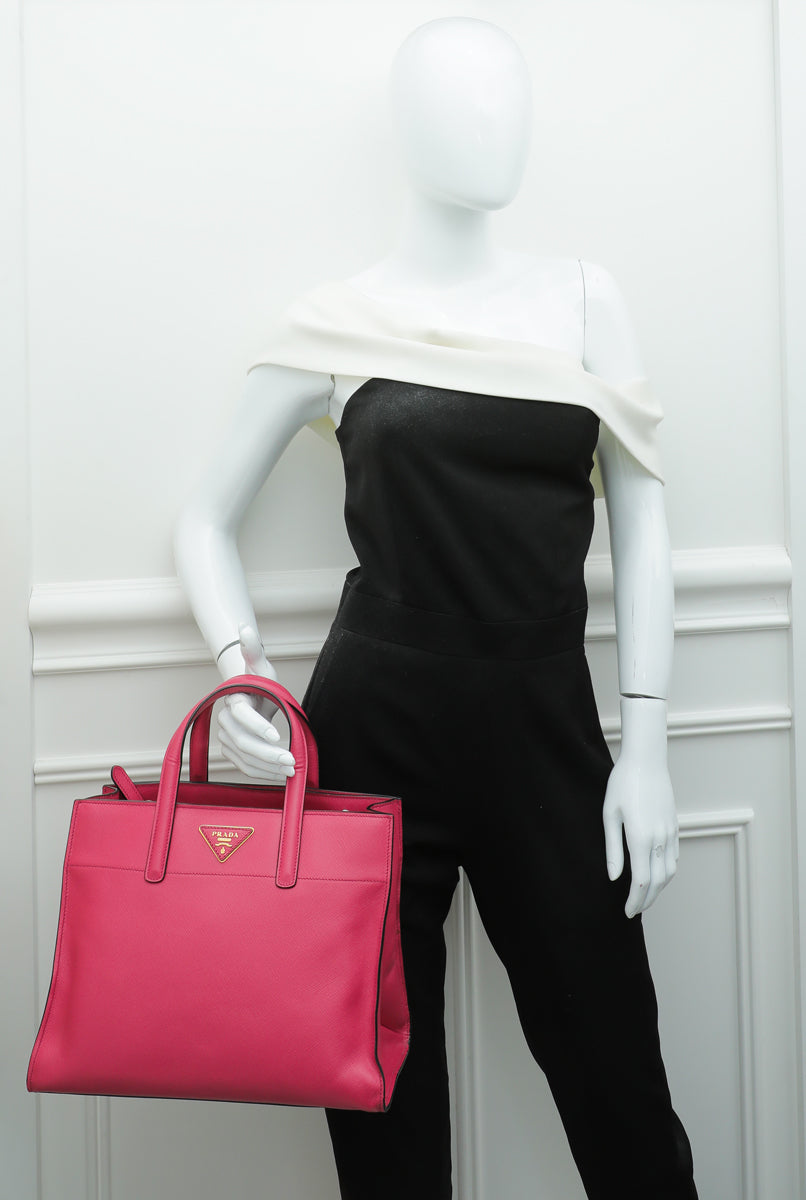 Prada Fuchsia Soft Triple Pocket Tote Bag