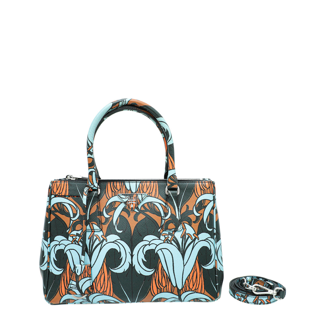 Prada Forest Green Multicolor Lily Printed Galleria Medium Bag