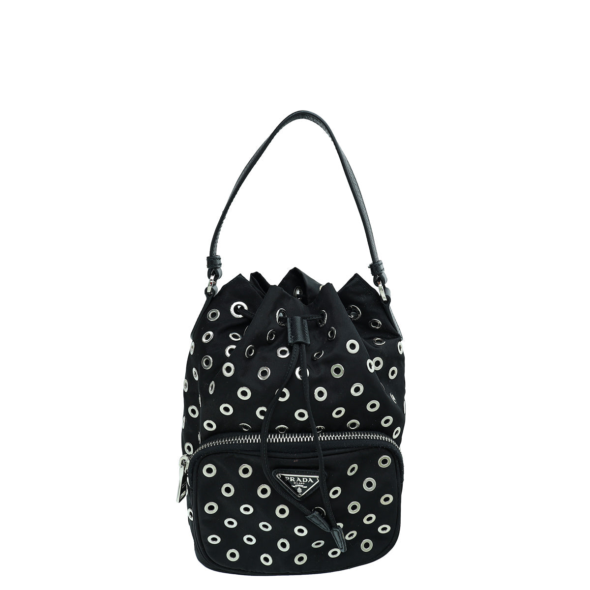 Prada Black Tessuto Grommets Mini Bucket Crossbody Bag