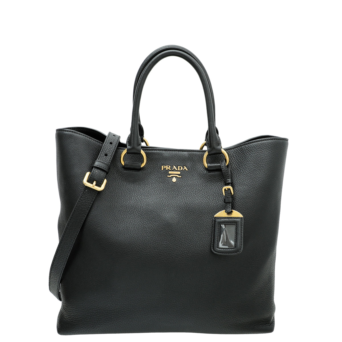 Prada Black Vitello Daino Vertical Convertible Tote Bag