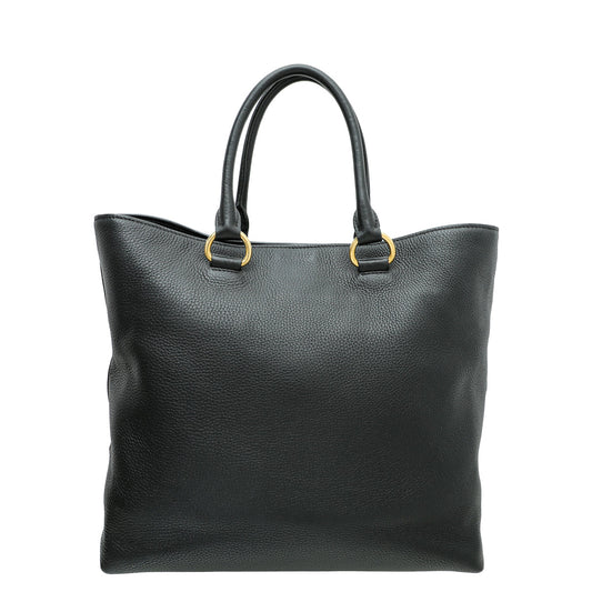 Prada Black Vitello Daino Vertical Convertible Tote Bag