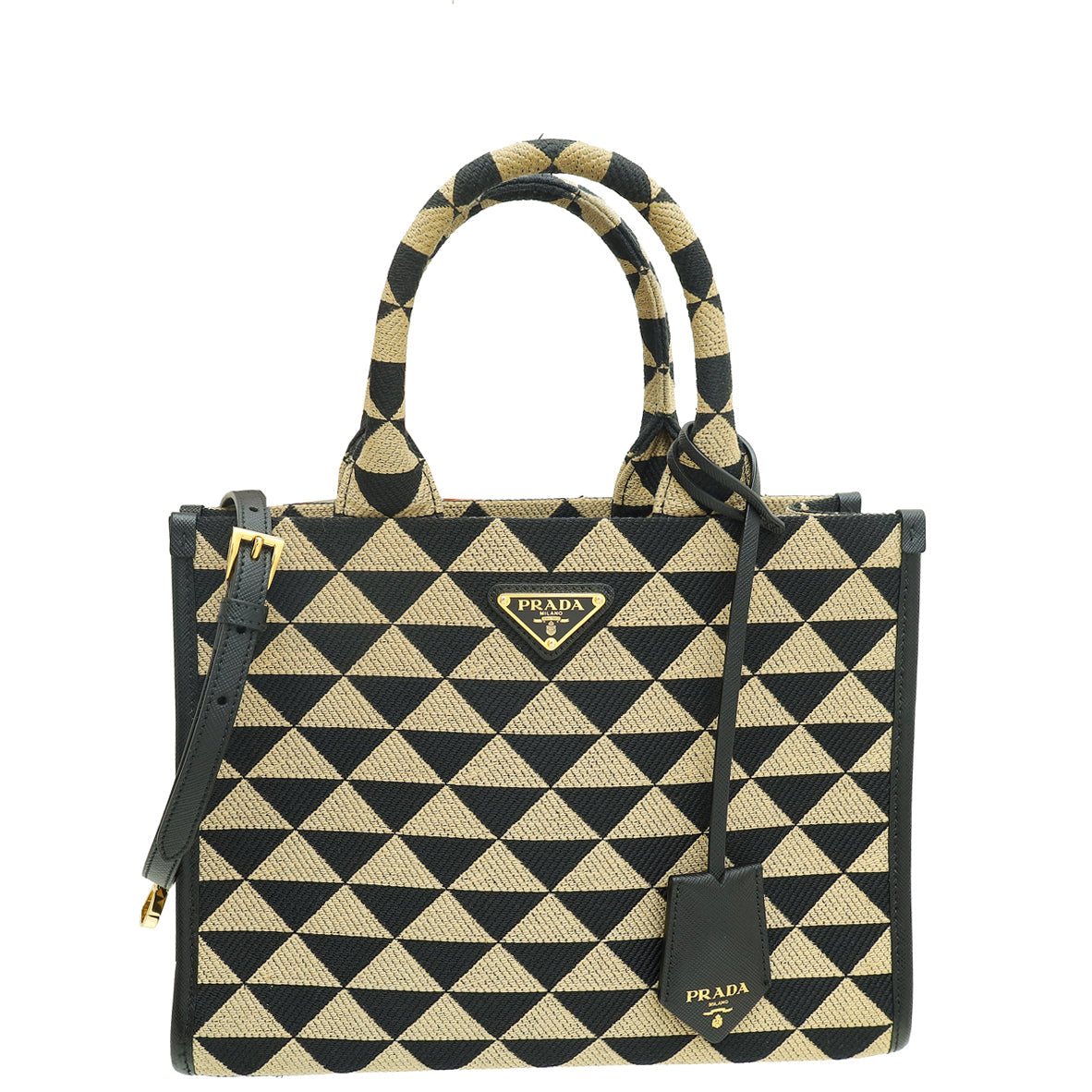 Prada Bicolor Symbole Embroidered Fabric Small Tote Bag