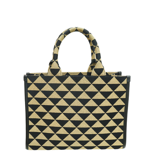 Prada Bicolor Symbole Embroidered Fabric Small Tote Bag