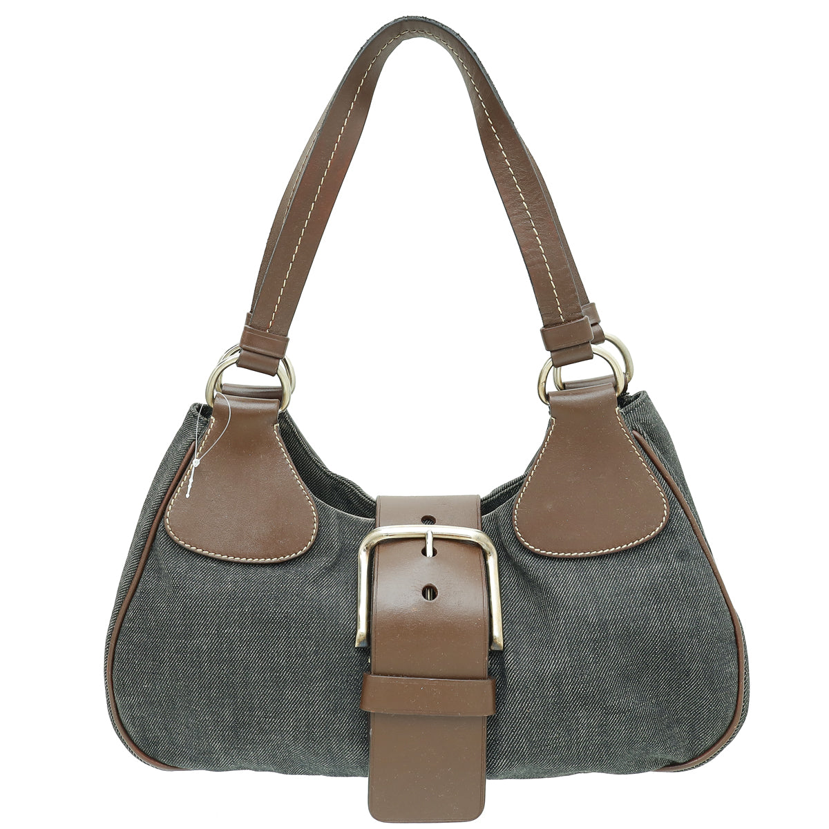 Prada Bicolor Denim Hobo Buckle Shoulder Bag