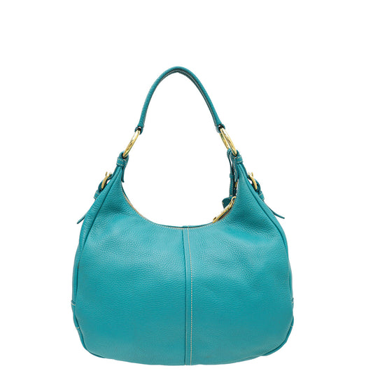 Prada Teal Vitello Daino Hobo Bag