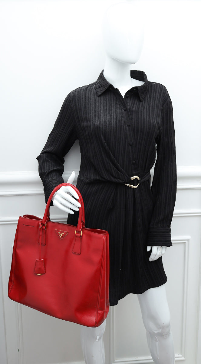 Prada Red Vernice Vertical Tote Bag