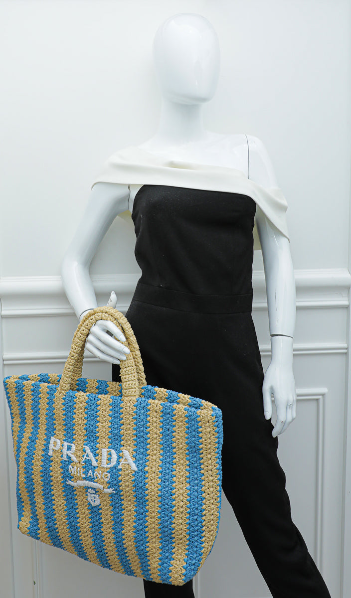 Prada Bicolor Raffia Large Tote Bag