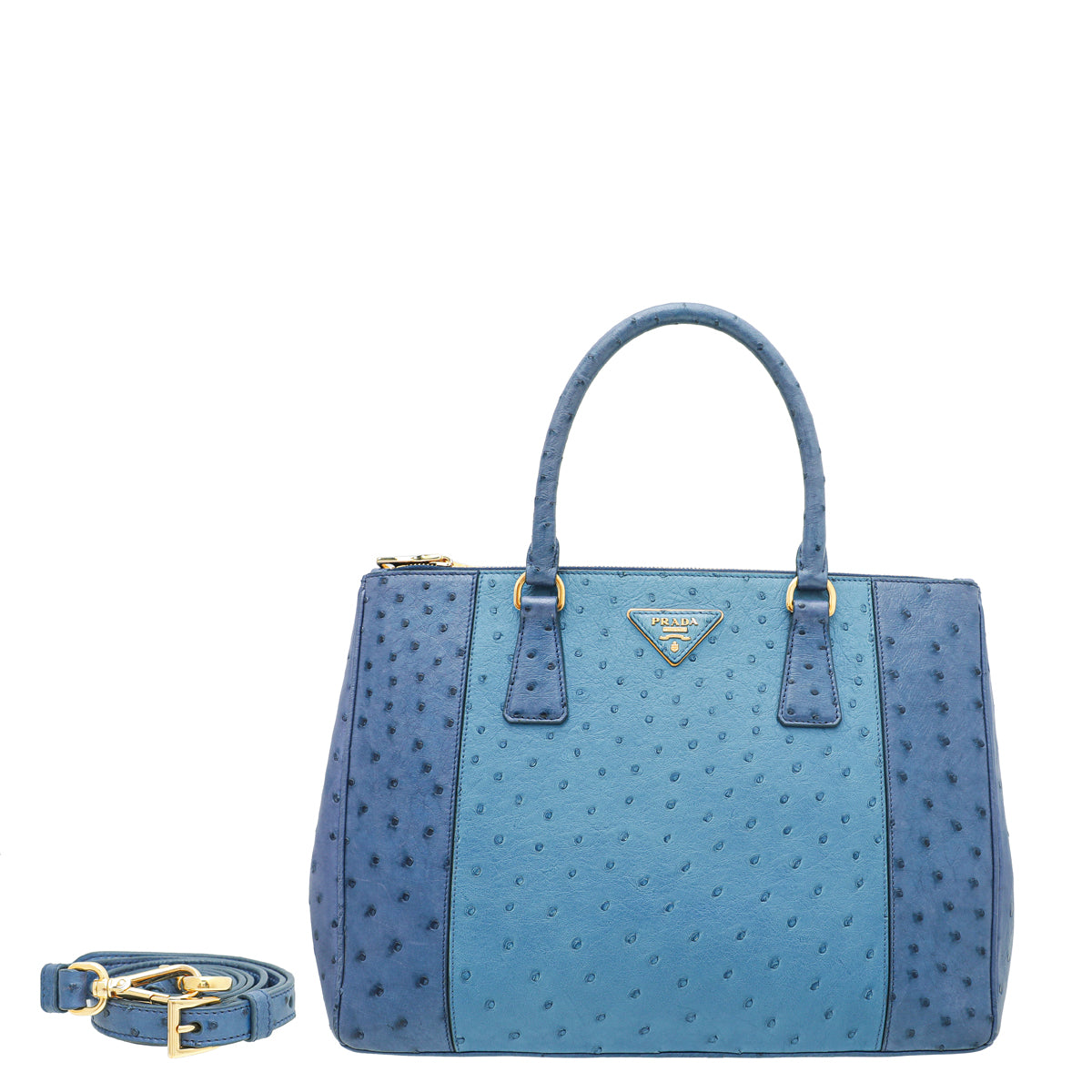 Prada Blue Ostrich Galleria Medium Bag