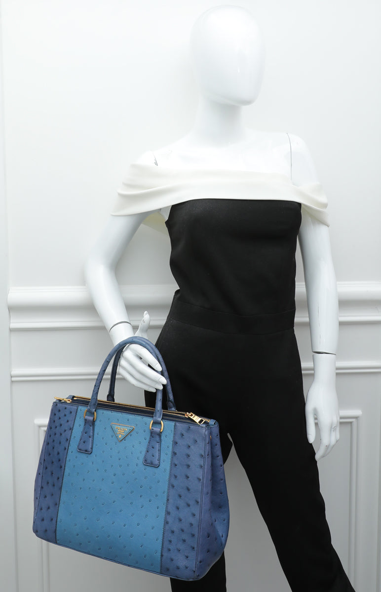 Prada Blue Ostrich Galleria Medium Bag