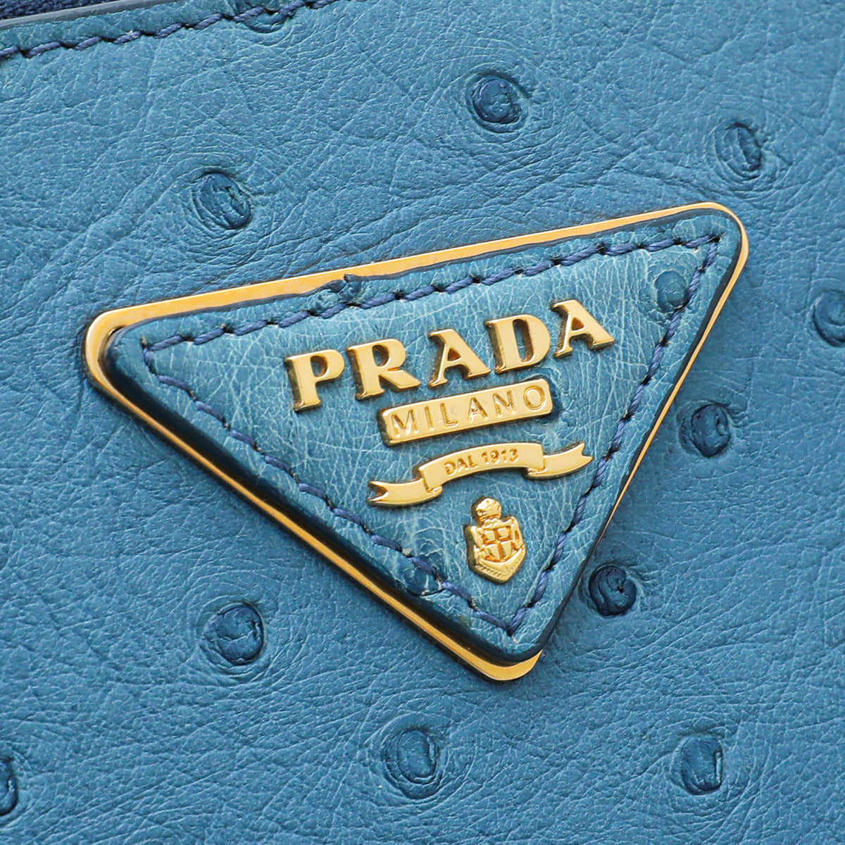 Prada Blue Ostrich Galleria Medium Bag