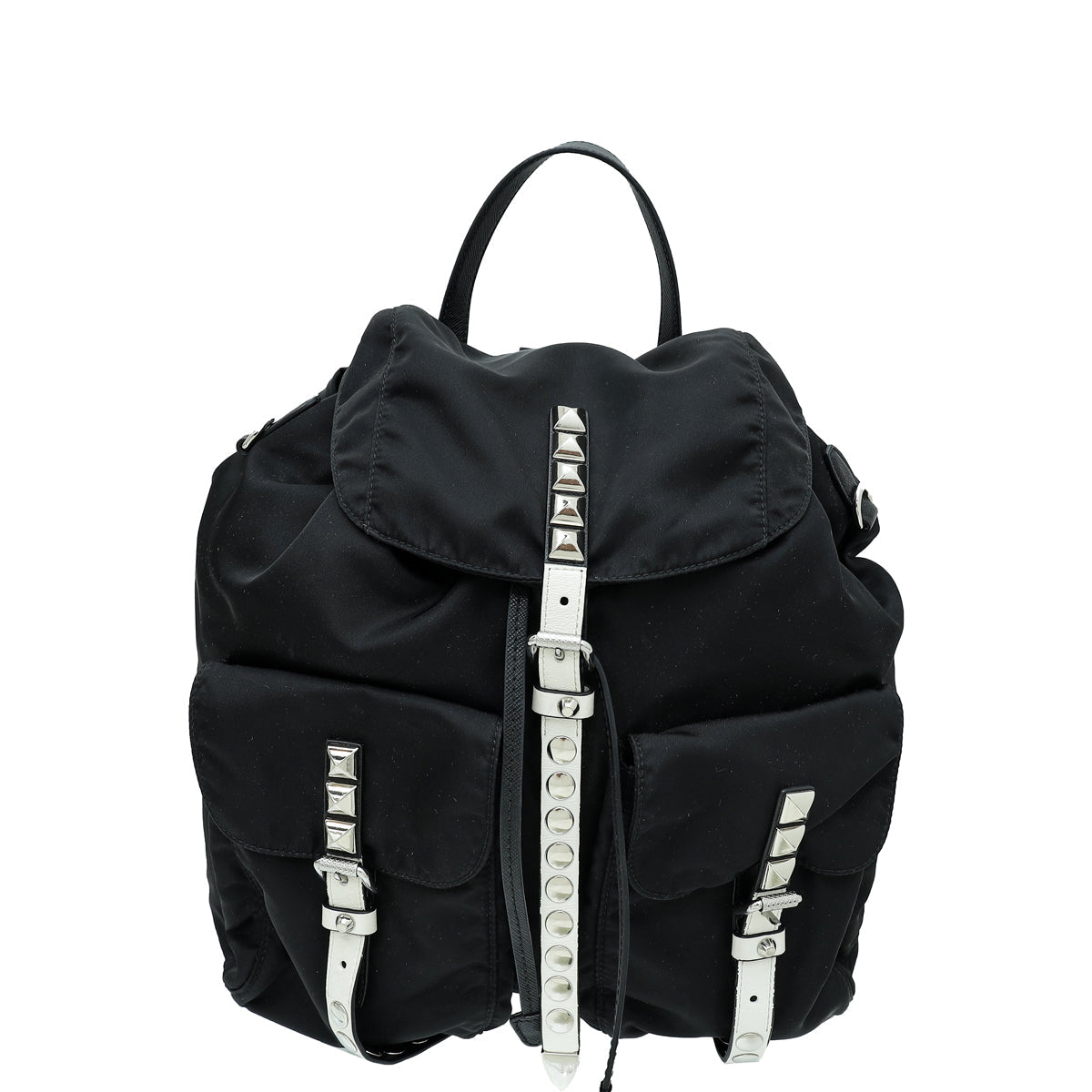 Prada Black Re-Nylon Studs Vela Backpack Bag