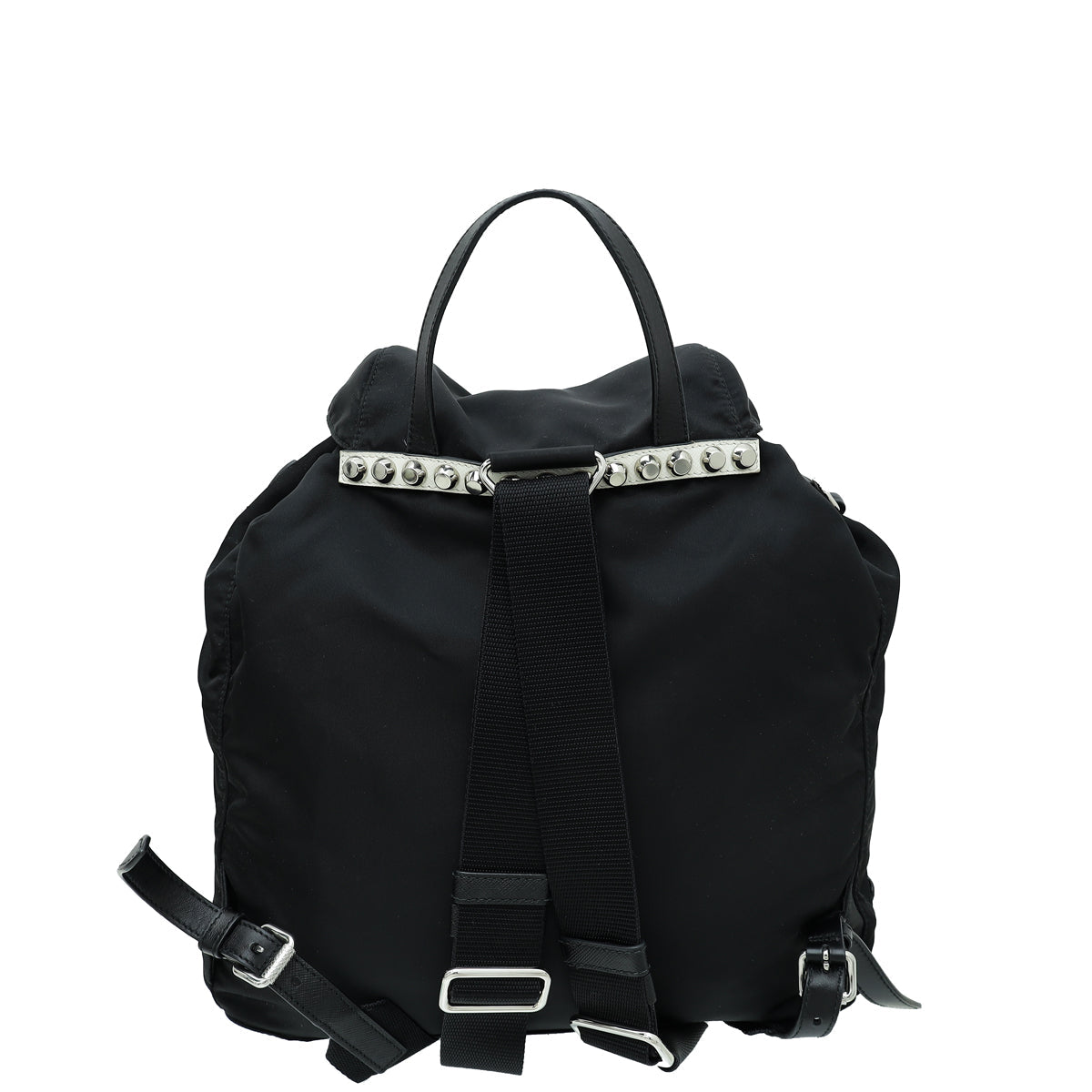 Prada Black Re-Nylon Studs Vela Backpack Bag