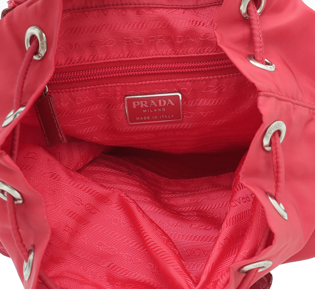 Prada Red Miele Vela Nylon Small Backpack Bag