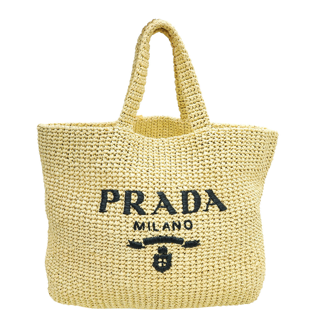 Prada Natural Crochet Tote Raffia-Effect Yarn Large Bag