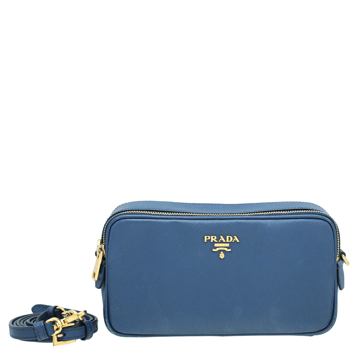 Prada Blue Double Zip Camera Crossbody Bag