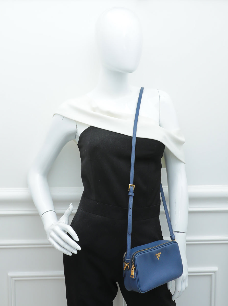 Prada Blue Double Zip Camera Crossbody Bag