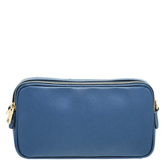 Prada Blue Double Zip Camera Crossbody Bag