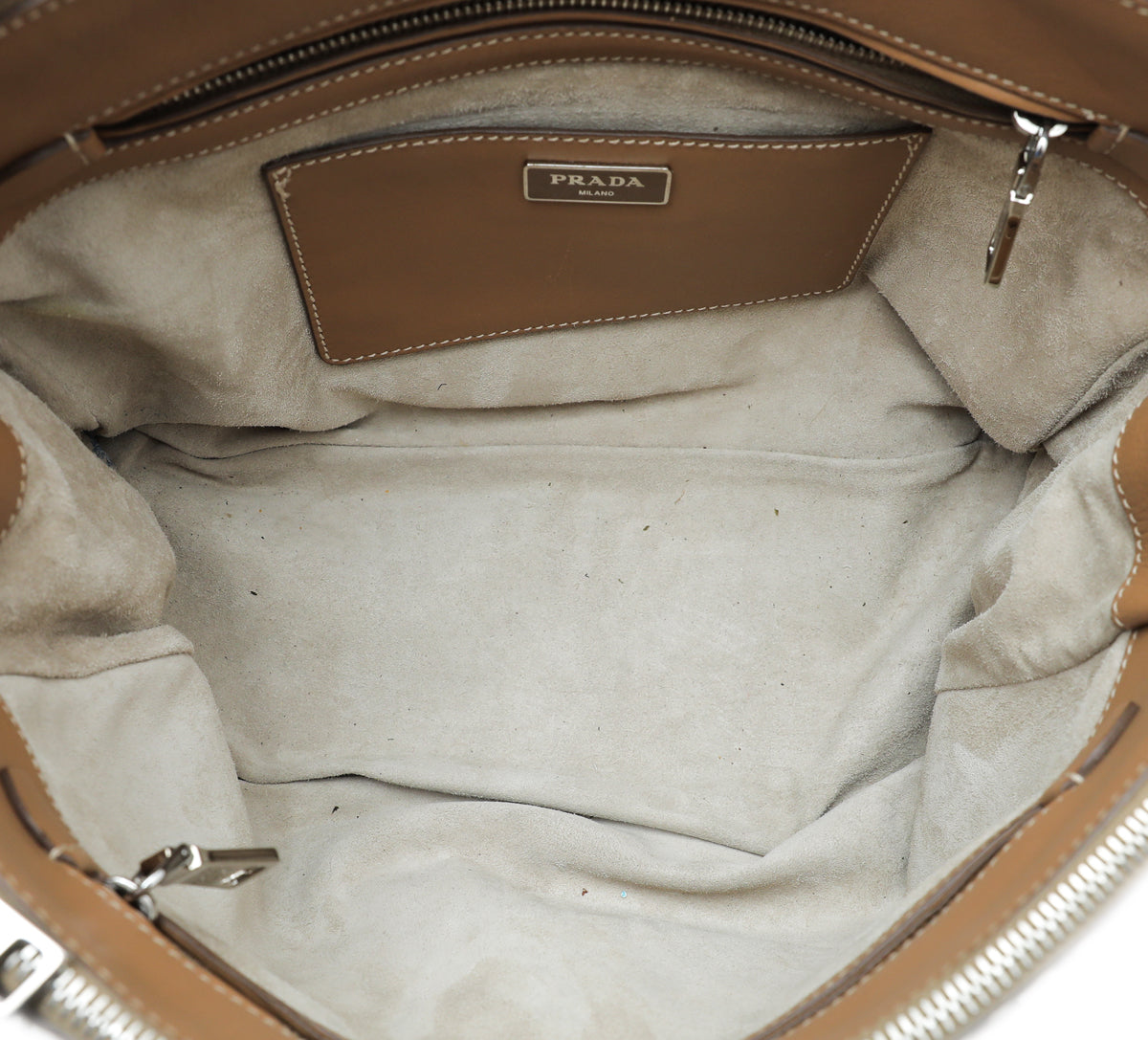 Prada Caramel Top Stitched City Double Zipped Tote Bag