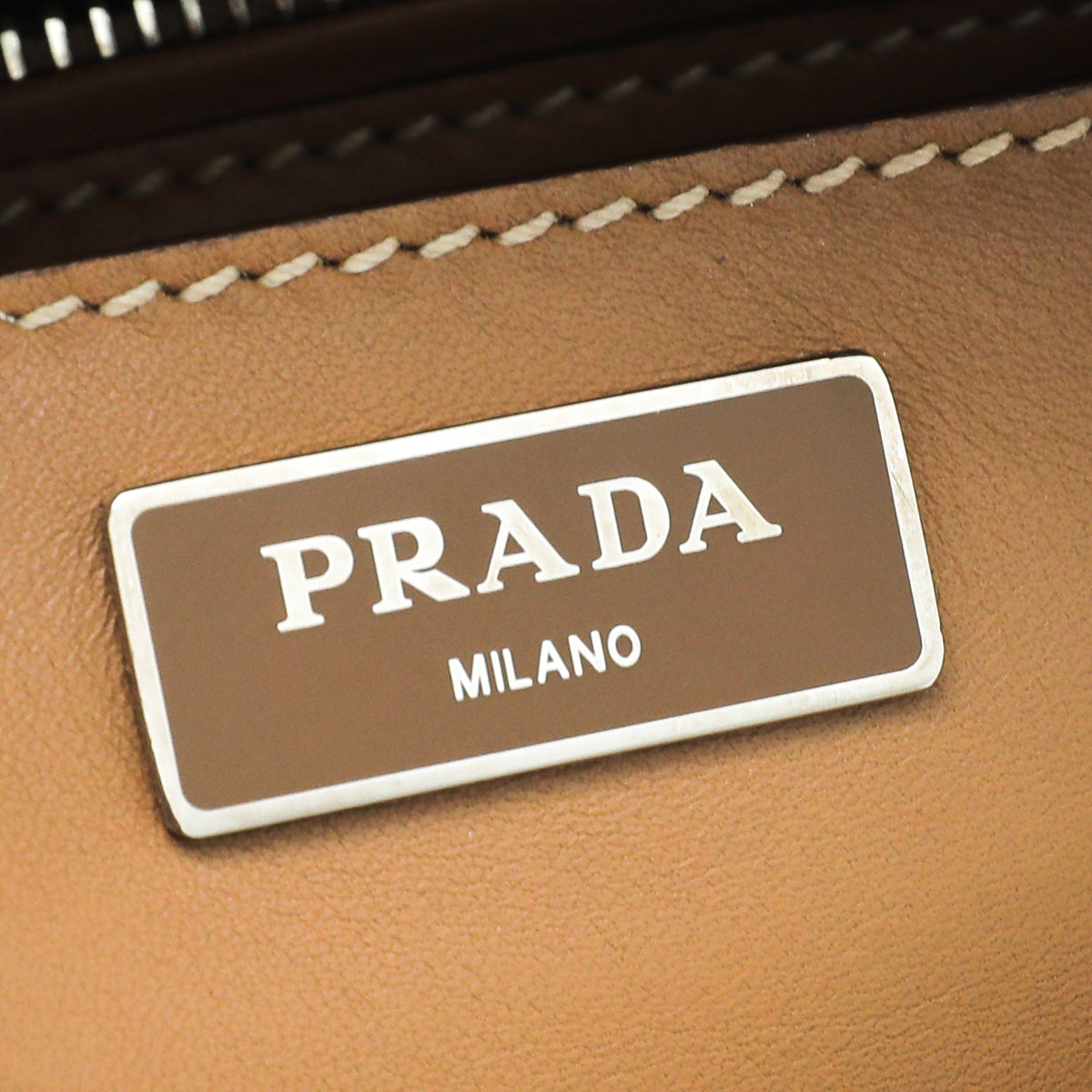 Prada Caramel Top Stitched City Double Zipped Tote Bag