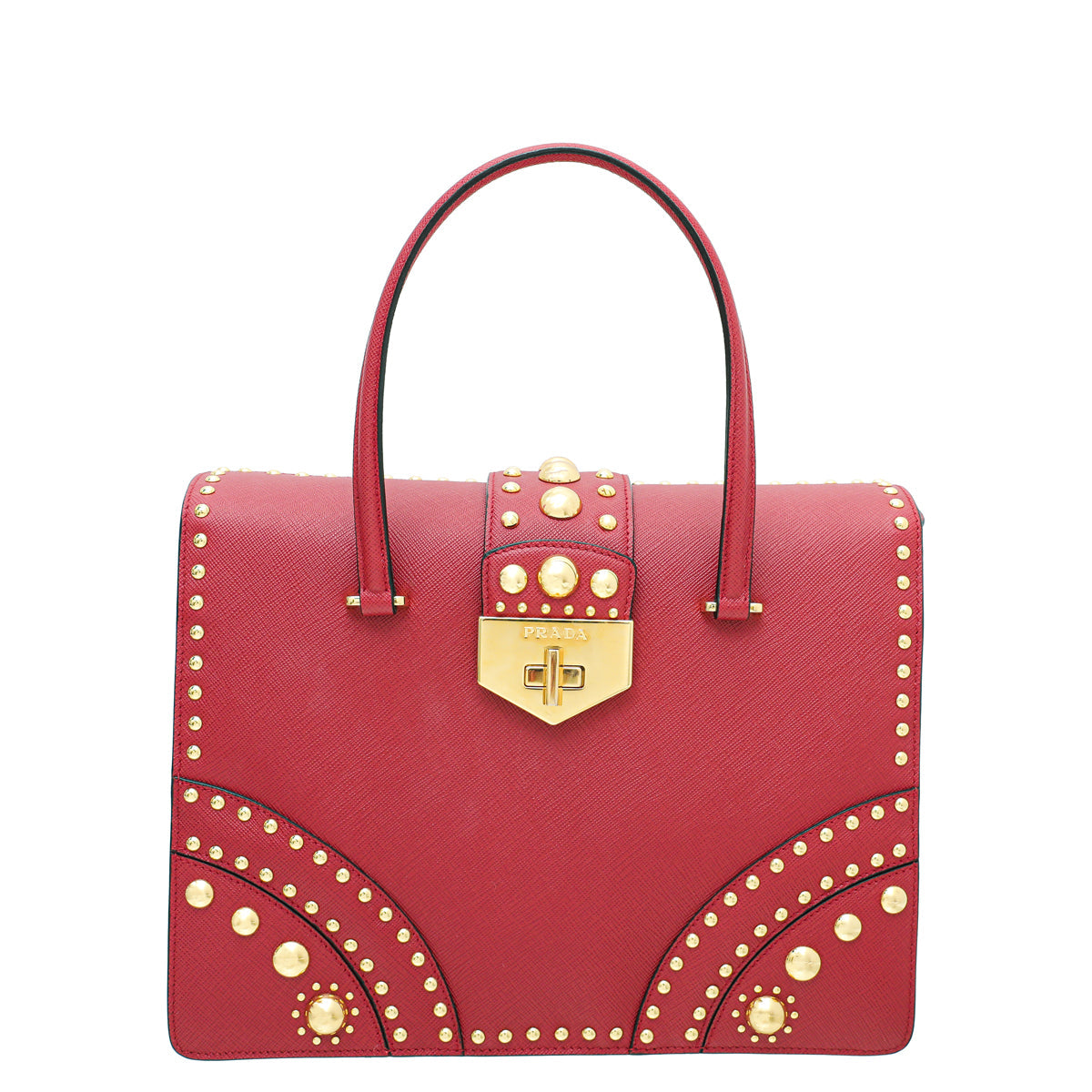 Prada Fuoco Lux Studded Handle Bag