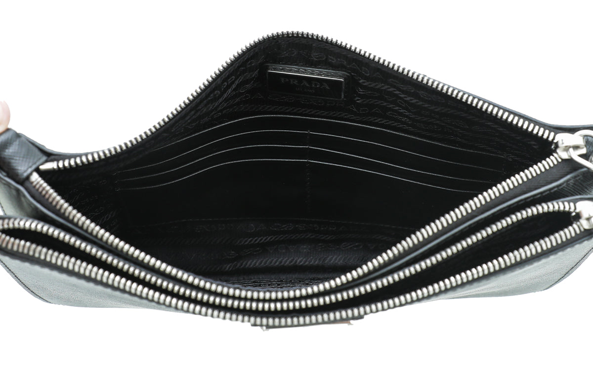 Prada Black Double Zipped Pouch