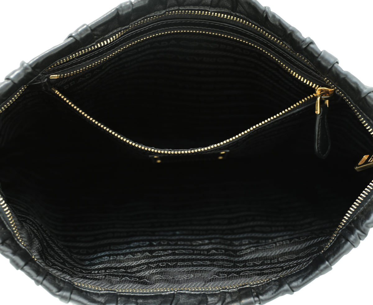 Prada Black Nappa Gaufre Zipped Clutch