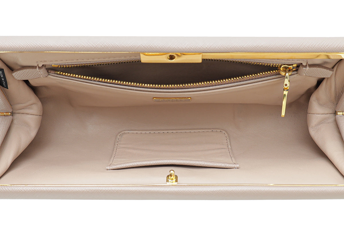 Prada Cammeo Nude East West Frame Clutch