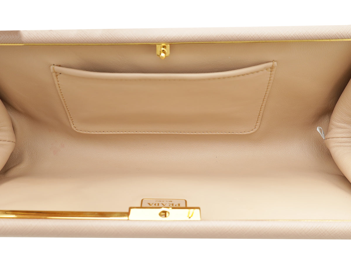 Prada Cammeo Nude East West Frame Clutch